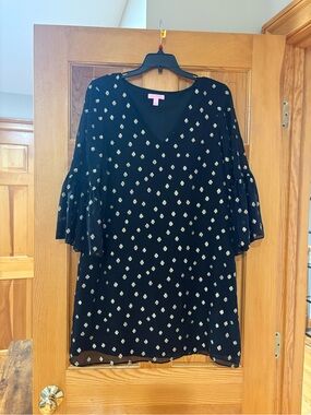 Lilly Pulitzer Black V-Neck dress with Gold Dot Accents
